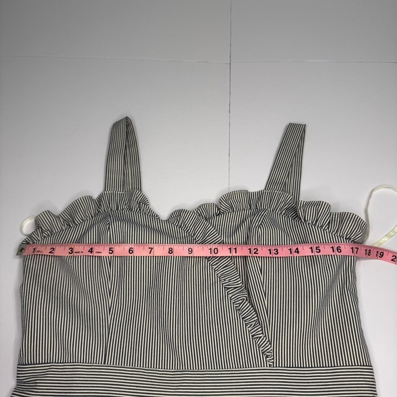 Cremieux Navy & White Striped Ruffle Mini Dress | Size 10 - Picture 3 of 8